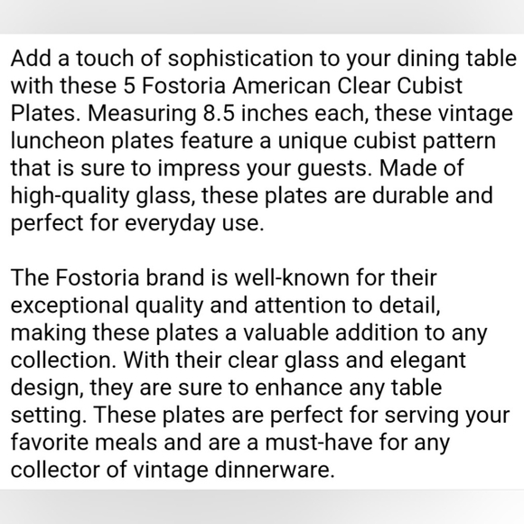 5 Fostoria American Clear Cubist Plates 8.5 - Picture 2 of 2